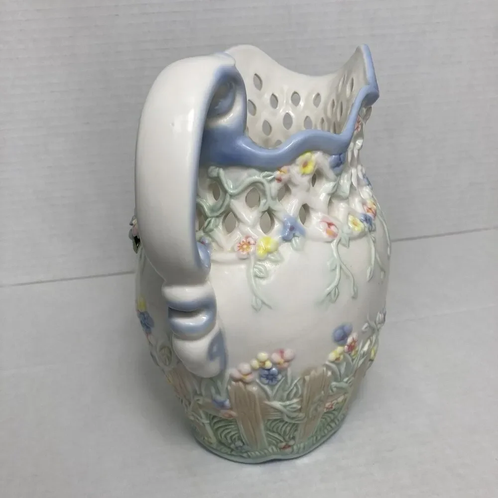 VTG Capodimonte Majolica Style Floral Porcelain Pitcher Spring Centerpiece